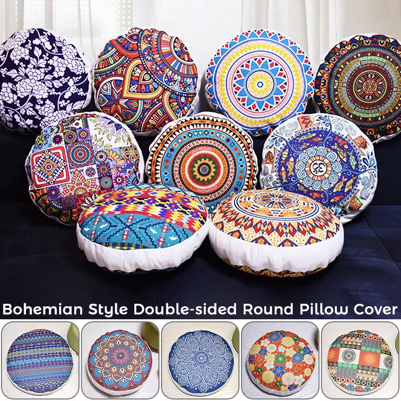 

Ethnic Style Round Hippie Floor Pillow Case Moroccan Futon Bohemian Mandala Meditation Pouf Homestay Stool Decor Cushion Cover
