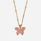Новый трендовый 18K позолоченный подарок из нержавеющей стали ювелирные изделия розовый циркон кулон в форме бабочки ожерелье для женщин