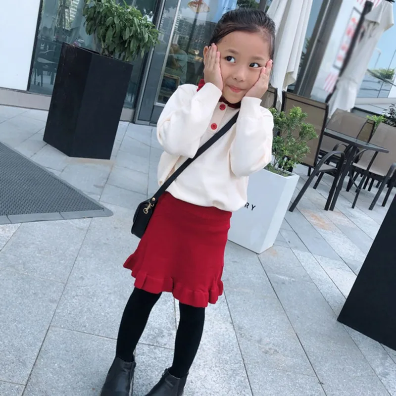 Осенний комплект трикотажной одежды с длинными рукавами для маленьких девочек