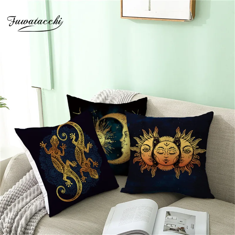 Чехол для подушки Fuwatacchi 45x45 см наволочка с золотым солнцем луной колдовством дома