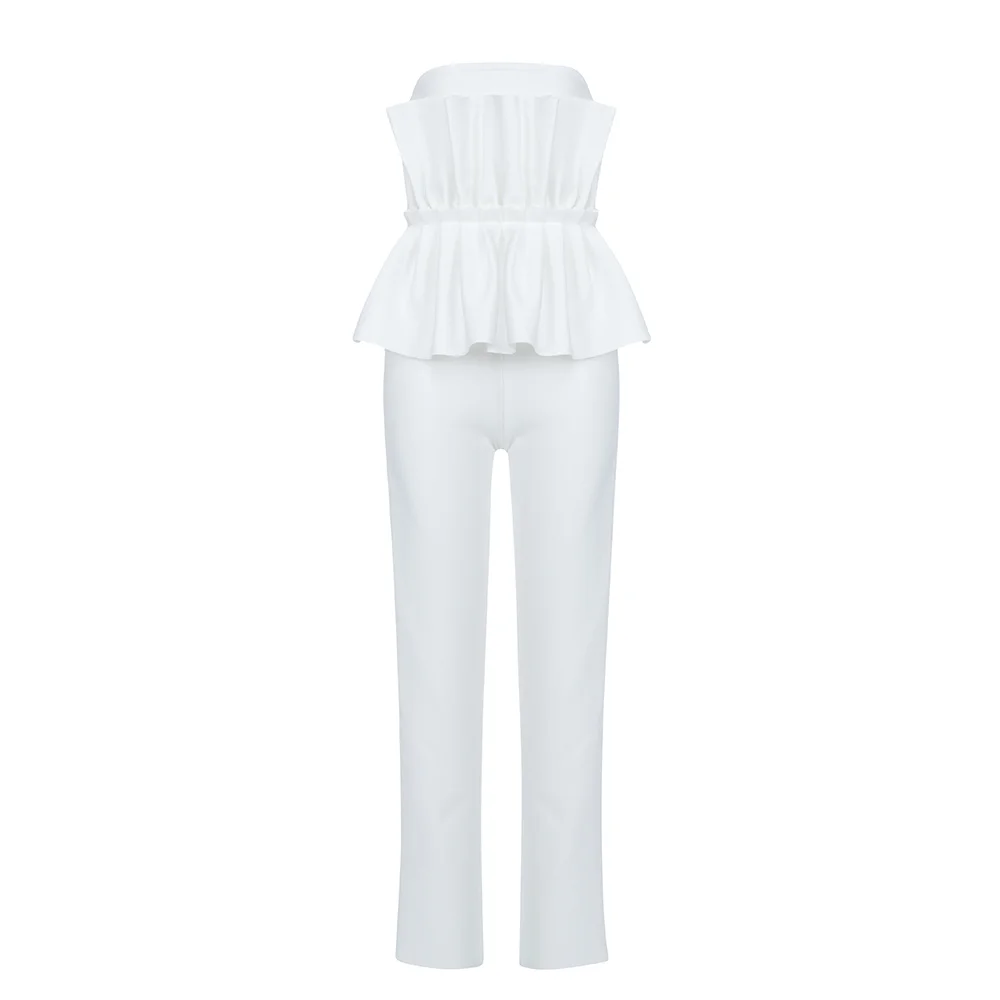 Новейший Летний стиль пикантный белый бандажный комбинезон без бретелек с