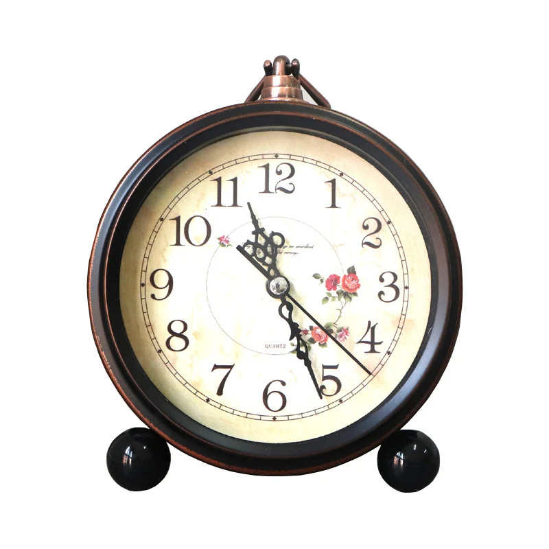 

Decorative Quartz Glass Lens Roman Numerals European Style Desktop Round Modern Silent Office Alarm Clock Flower Print Retro