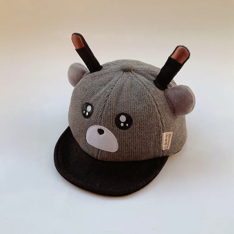 Детские зимние теплые шерстяные бейсбольные кепки в полоску с медведем детские