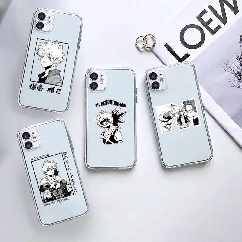 

deku bakugou Boku no Hero Academia Phone Case Transparent for iPhone 5 6 7 8 11 12 s mini pro X XS XR MAX Plus