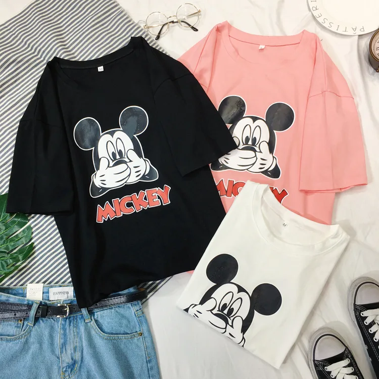 Disney Микки Маус Женская футболка Женская Мужская Минни с коротким рукавом летняя модная футболка для мальчиков и девочек