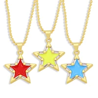 new punk style sweet candy colors thick chain enamel geometric star zircon pendant charm choker necklace for women girls jewelry