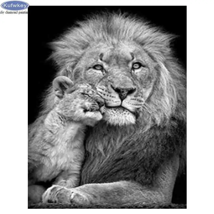 

5D Diy Diamond Painting Black And White Animal Art lion Parent Child Decorations For Home Cross Stitch Kit Embroidery Mosaic