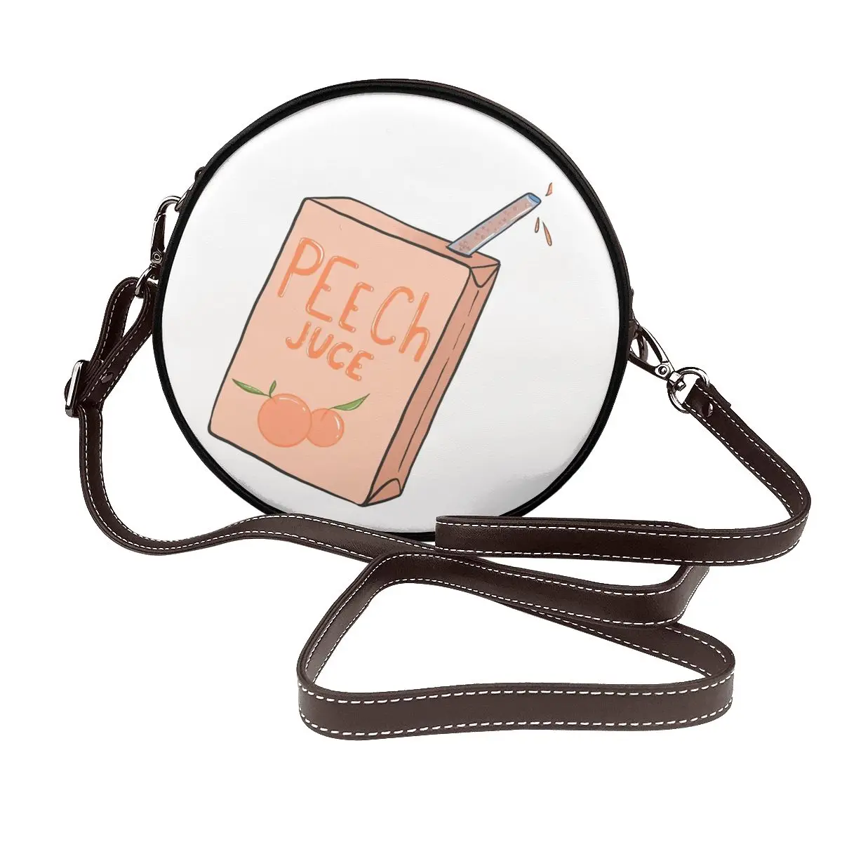 

Peach Juice Shoulder Bag Drink Peachy Travel Leather Round Bag Female Fashion Retro Purse