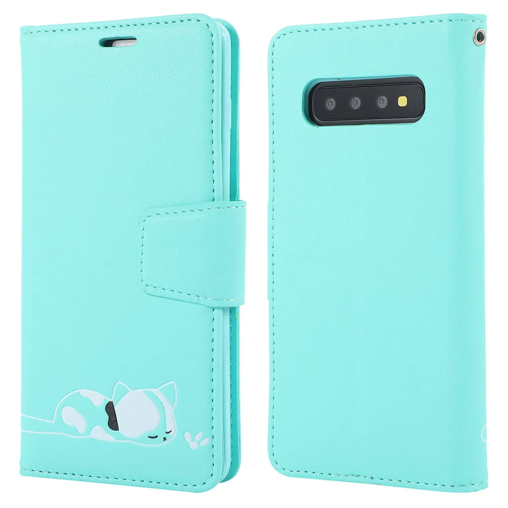 Роскошная Кожаная Обложка для книги чехол для samsung Galaxy S10e S10 S9 J4 J6 Note 10 Plus Sleepy Cat флип-чехол с слотами для карт