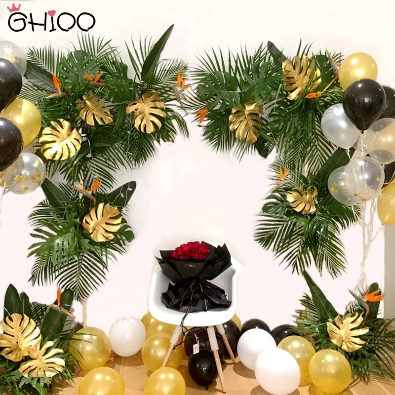 5 шт. цвета: золотистый зеленый пальмовых листьев искусственные тропические DIY