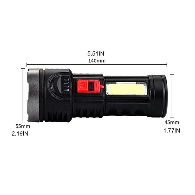 

8000LM Powerful Outdoor USB Rechargeable Flashlight+COB Side Light 4Mode LED Torch with Built-in Battery Waterproof Battle Torch