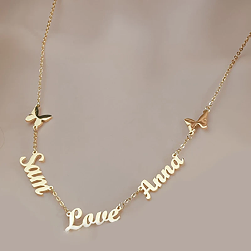 

Custom 3 Nameplates Pendant Necklaces Multiple Names Necklace Personalized Stainless Steel Chain Fashion Family Jewelry