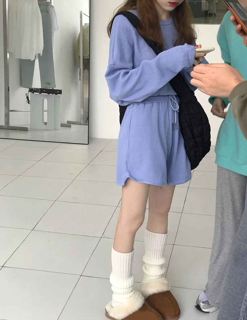 

Casual Loose Sports Shorts Set Women Tracksuits Long Sleeve Tops and High Waist Short Pant Sweatpant Korean 2 Two Piece Outfits