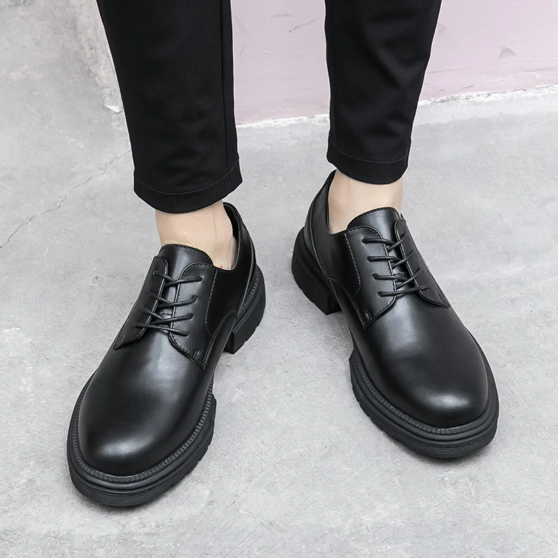 

Black Leather Men Shoes Lace Up High Top Solid No-Slip Male Sneakers Formal Business Luxury Brand Social Stylish Elegante Schuhe