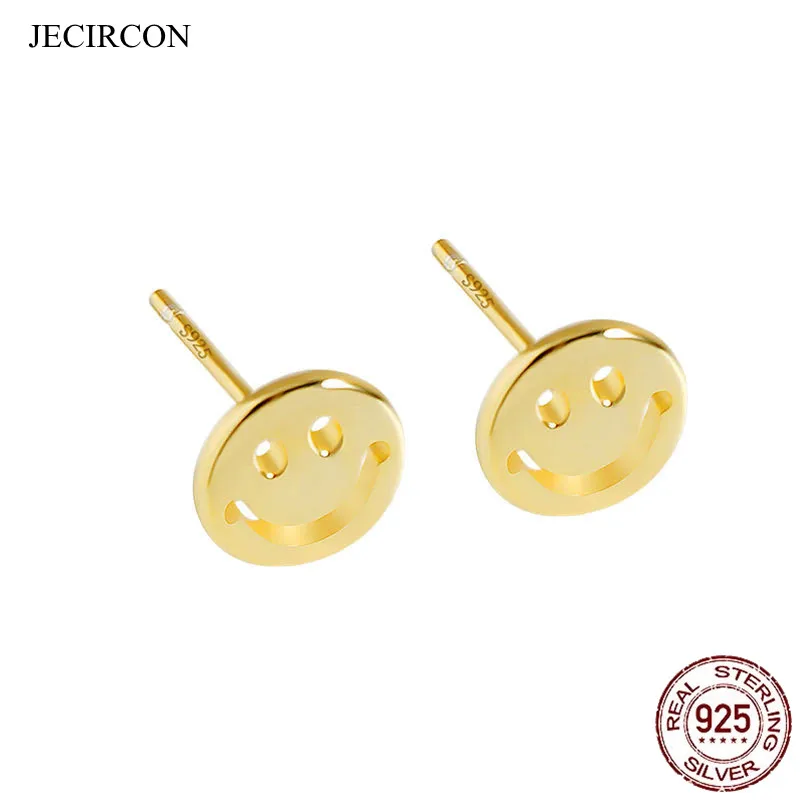 

JECIRCON 100% 925 Sterling Silver 18K Gold Plated Happy Face Mood Smile Stud Earring Women Smiley Piercing Fine Jewelry Gift