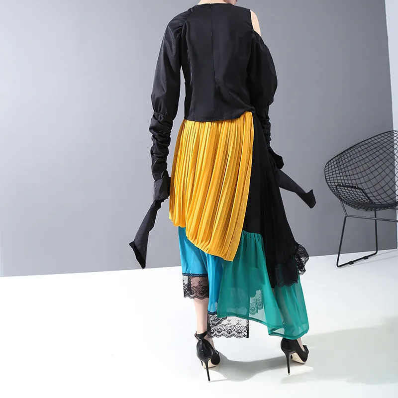 Весна-Осень 2020 юбки с оборками модные кружевные лоскутные женские | Женская
