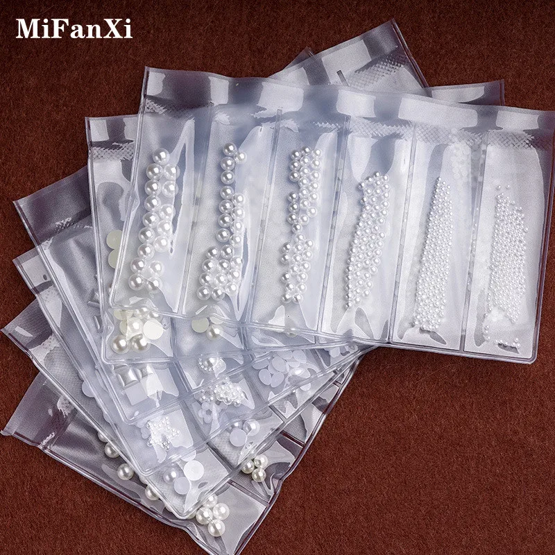 

Mixed Size Nail Art Beads White Half Pearl Flat Back Glitter Rhinestone DIY Design Manicure Decoration 3D Tips Tools Decal