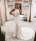 Женское длинное атласное свадебное платье-русалка, элегантное Плиссированное свадебное платье макси со шлейфом