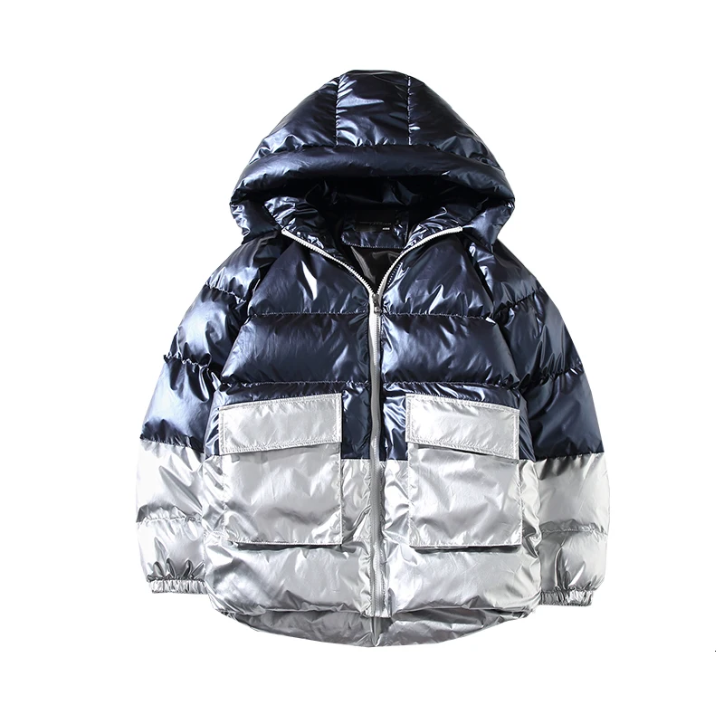 

New UYUK Winter Cotton-padded Jacket Hooded Patchwork Color Contrast Fashion Bright Face Men's Coat Homme Clothes