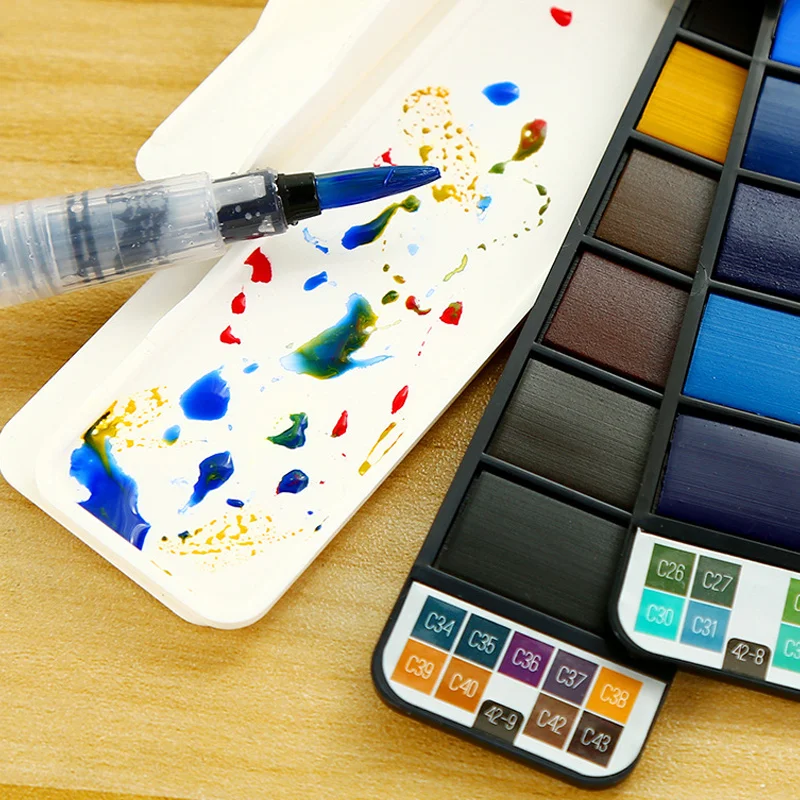 

Portable Watercolor Kits 18/25/33/42 Colors Foldable Paint Set Outdoor Painting Artist Kids UY8