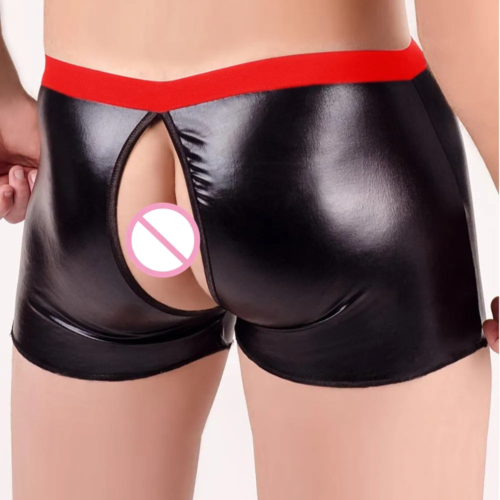 Сексуальное мужское нижнее белье трусы с отверстием для пениса кожаные открытым