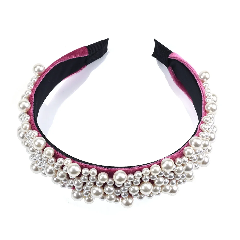 ZA Full Handmade Simulated Pearl Headband for Women Luxury Banquet Party Baroque Velvet Hairband Lady Headpiece Fashion