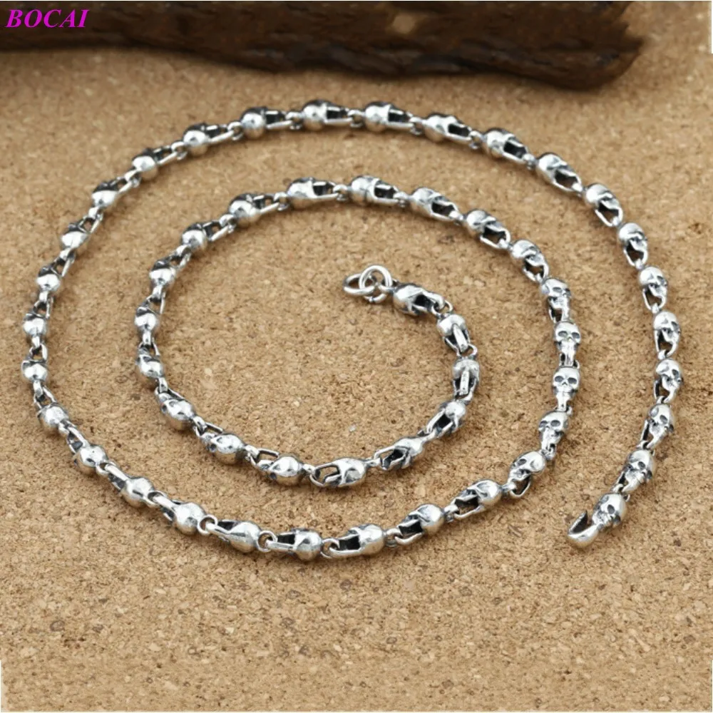 

Ожерелье BOCAI S925 из стерлингового серебра 2020 пробы, новые модные ювелирные изделия, Мужская цепочка из тайского серебра в стиле ретро с череп...
