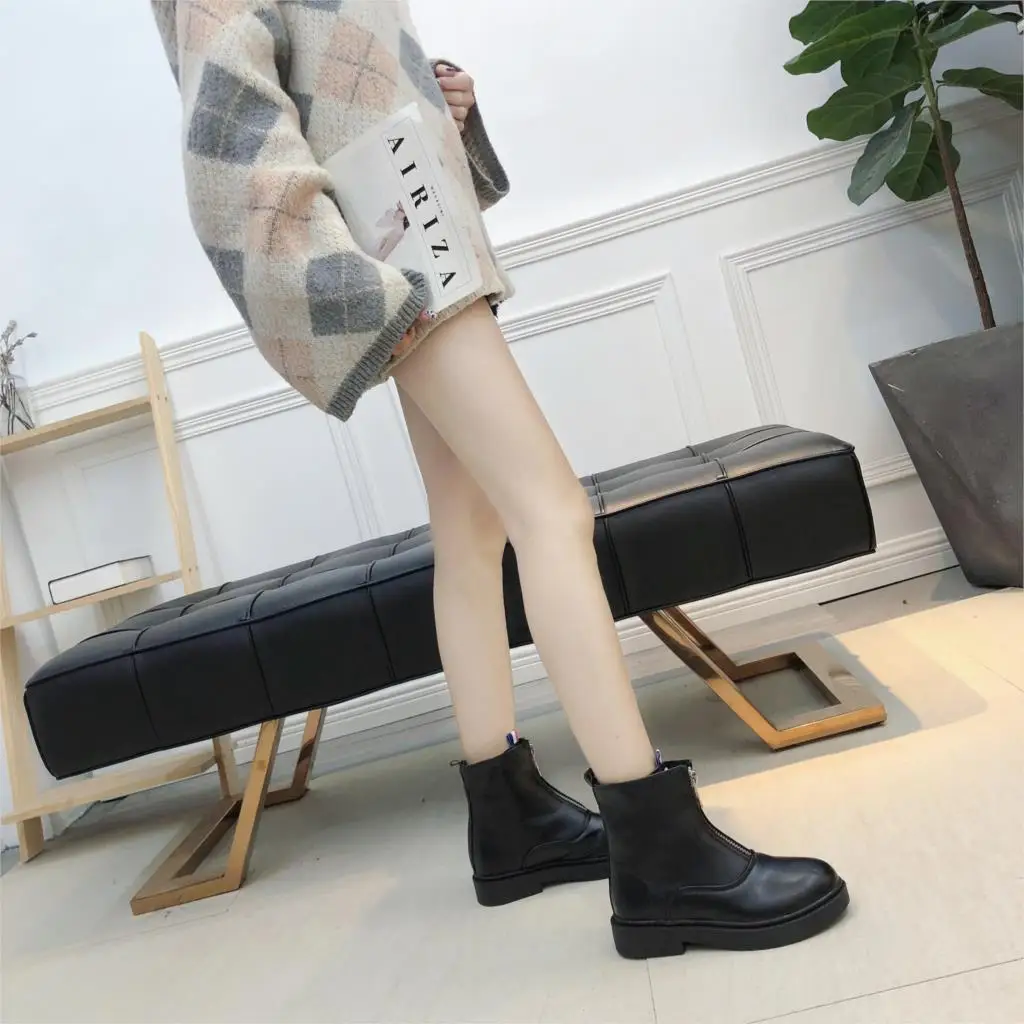 Новинка 2019 года Сезон Зима Модные ботильоны из искусственной кожи высокого