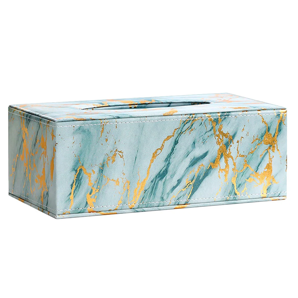 

1 Pc Beautiful Creative Paper Box With Marble Pattern Tissue Box (Skyblue Golden)