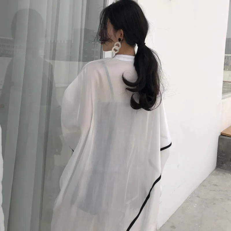 

Summer Fashion Women Cardigan Beach Style Loose Sunscreen Long Sleeve Cover Up Tops Female Long Transperant Tops
