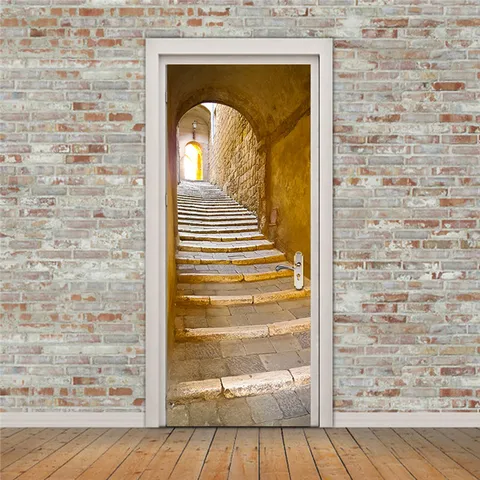 Лестницы шаблон обои для двери деревянные обновления самоклеящиеся двери Стикеры разных размеров домашний Декор настенный плакат де порта росписи