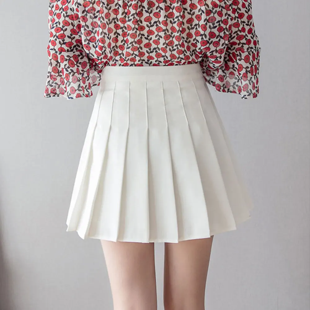 

ZOTTSOZ Women Summer Fashion Solid Color Pleated A-Line Skirts Korean Harajuku Casual College Style High Waist Mini Skirt Girl