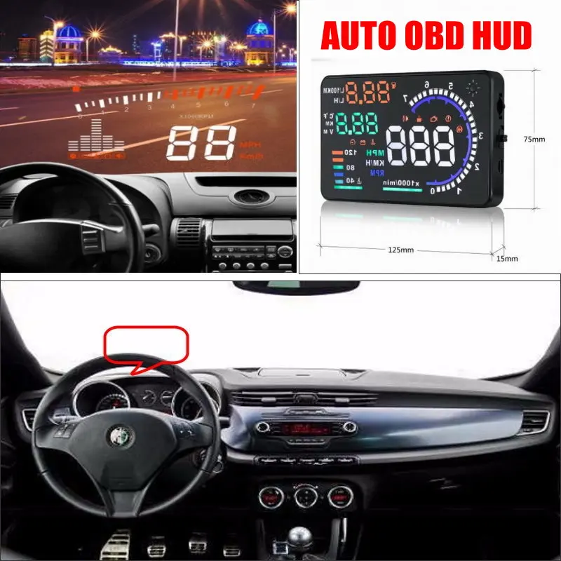 Car HUD Head Up Display For Alfa Romeo Guilia 2010-2019 Auto Accessories OBD/OBD2/OBDII Safe Driving Screen Plug And Play Film