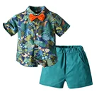 Летний модный комплект одежды для мальчиков хавай, рубашка с короткими рукавами и галстуком-бабочкой + шорты Повседневная одежда для мальчиков костюм джентльмена из 2 предметов