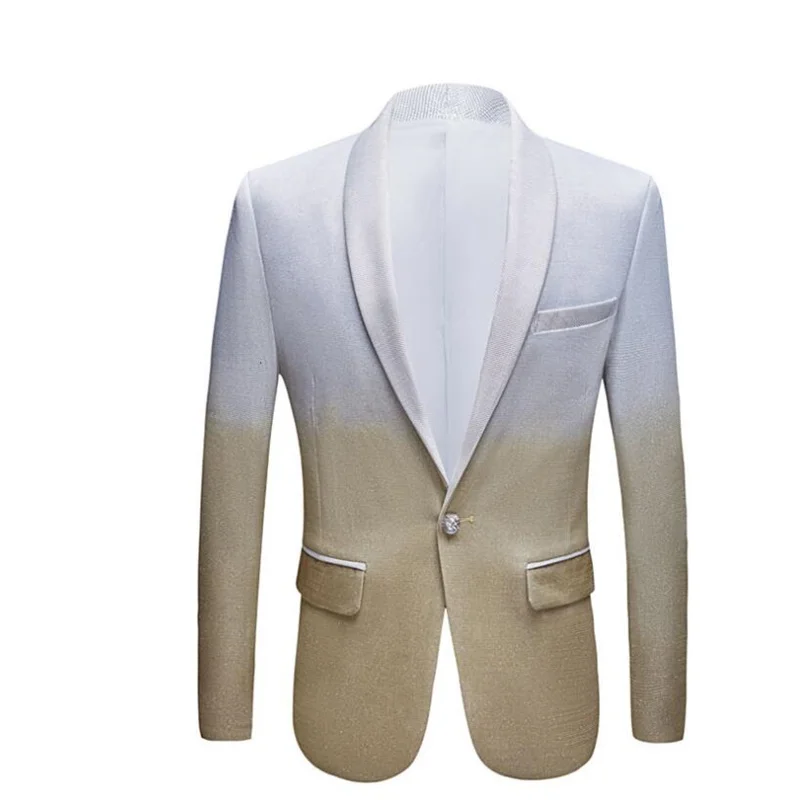 Men's suit gradient jacket костюм мужской costume homme terno masculino shiny gold silver slim stage singer groom prom dress