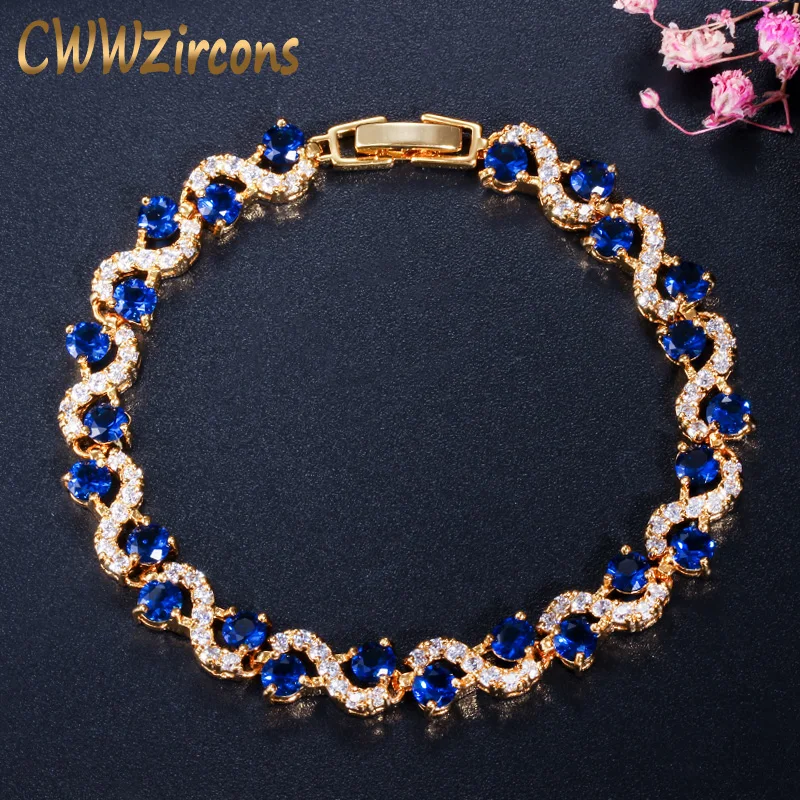 CWWZircons Модный Дизайнерский Браслет Золотого Цвета с Белым Кубическим Цирконием и