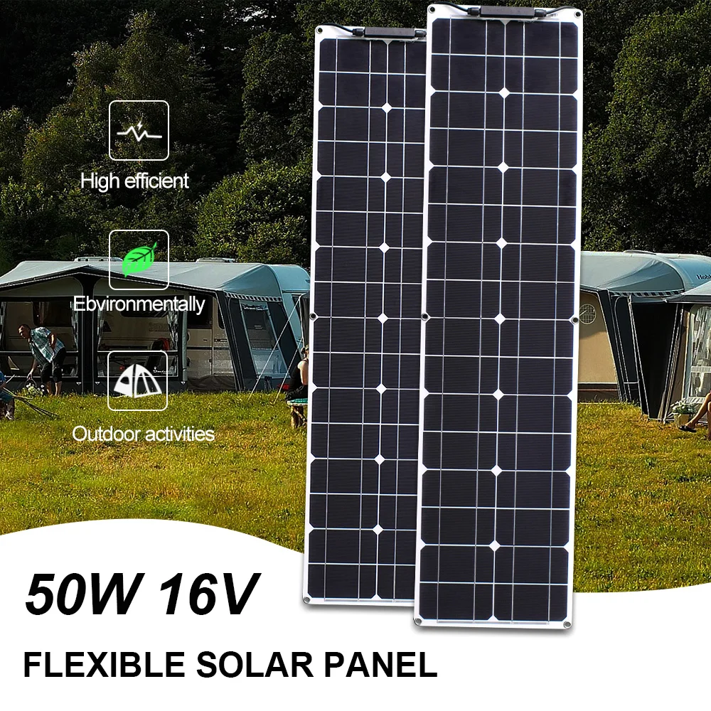 

strip flexible solar panels 50w 2pcs 100w for home rv camper outdoor for 12v 24v battery home solar system kit