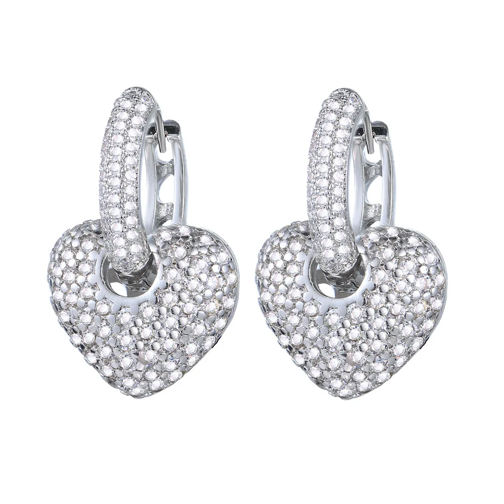 925 Sterling Silver Female Gorgeous Earrings 18mm Heart Excellent Luxury Earring for Women Girl Party Wedding Jewelry