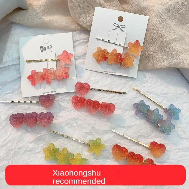

Simple Cute Soft Candy Hairpin Chirldren Shiny One-word Clip Side Bangs Clip Love Heart Star Hairclips for Girl Headwear Fashion