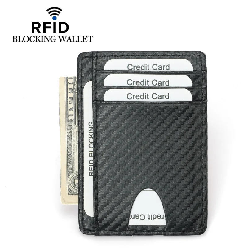 

New Slim RFID Blocking Leather Wallet Credit ID Card Holder PU Leather Purse Money Case for Men Women Carbon Fiber Fashion Bag