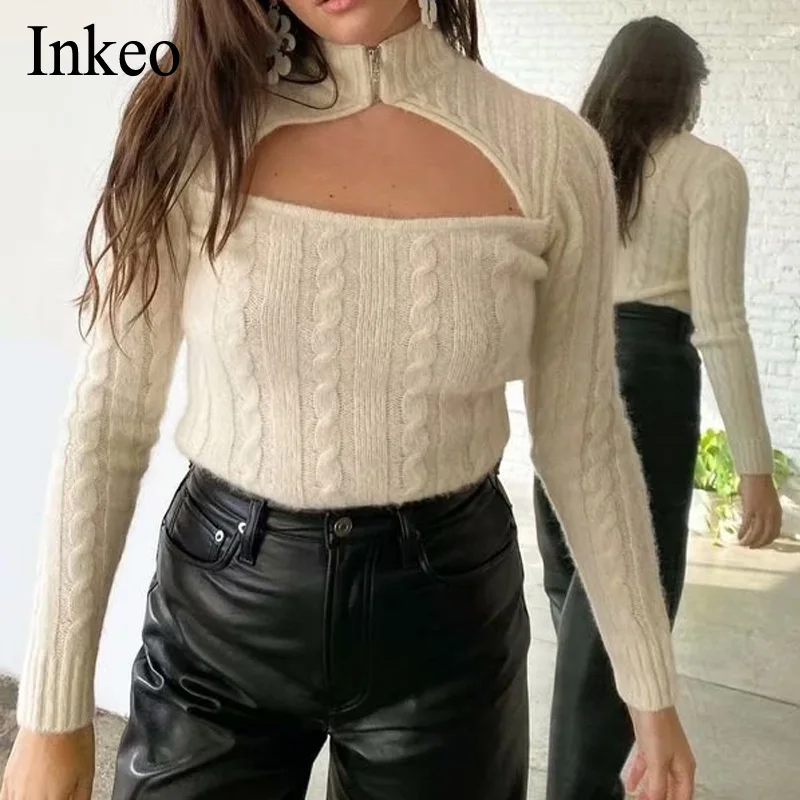 

Sexy Hollow Out Sweater For Women 2021 Spring Turtleneck Long Sleeve Slim Knitting Pullovers Tops Female Chic Jumper INKEO 1T002