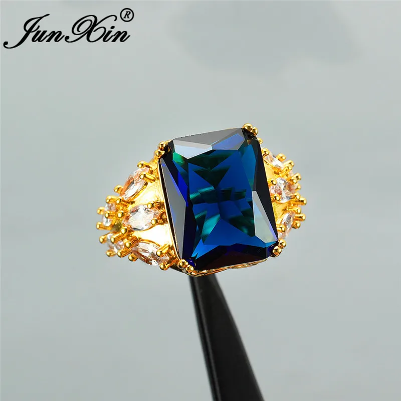 Винтажное прямоугольное кольцо с королевским синим камнем желтое золото