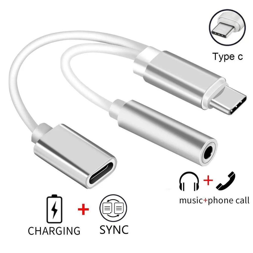 2в1 USB Type-C на 3 5 мм разъем AUX аудио сплиттер конвертер адаптер + зарядный кабель для