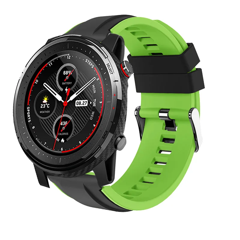 Спортивный силиконовый ремешок для часов xiaomi huami Amazfit stratos 3 ремешок 22 мм двойная цветная стальная пряжка для Amazfit pace/stratos 2 2s