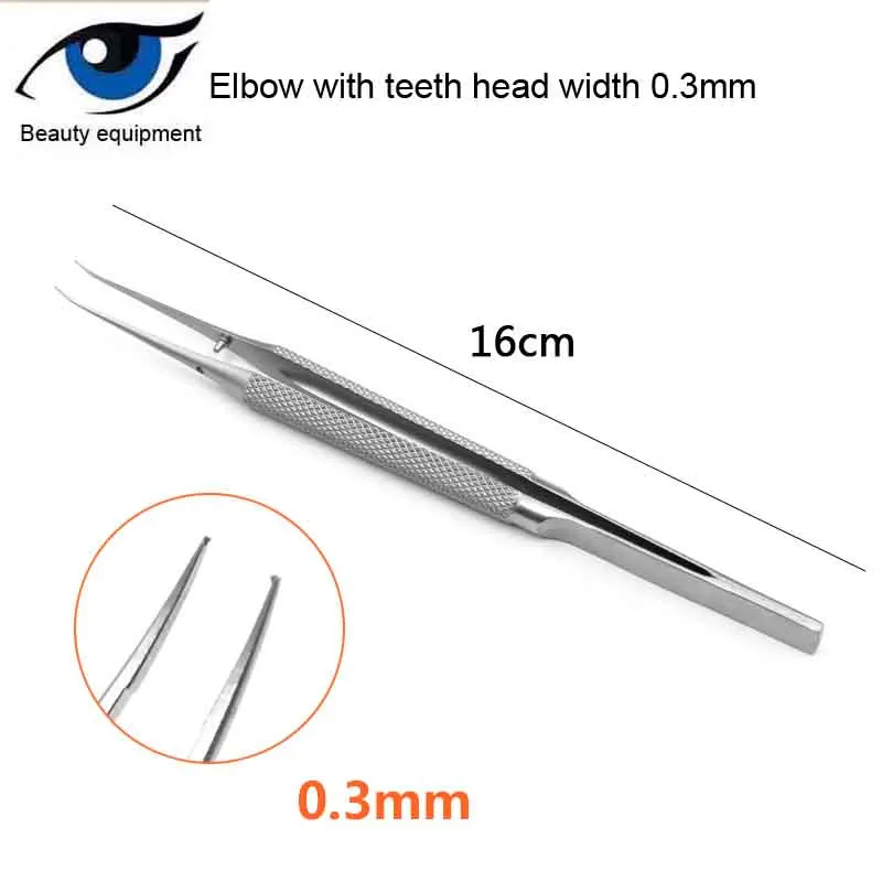Микроскопический Пинцет из нержавеющей стали Угловая головка с прямыми зубцами