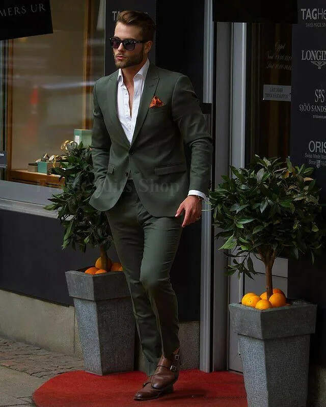 

Dark Green Slim Men Suits 2020 Handsome Mens Wedding Suits Groomsmen Groom Tuxedos Party Prom Business Suits (Jacket+Pants)
