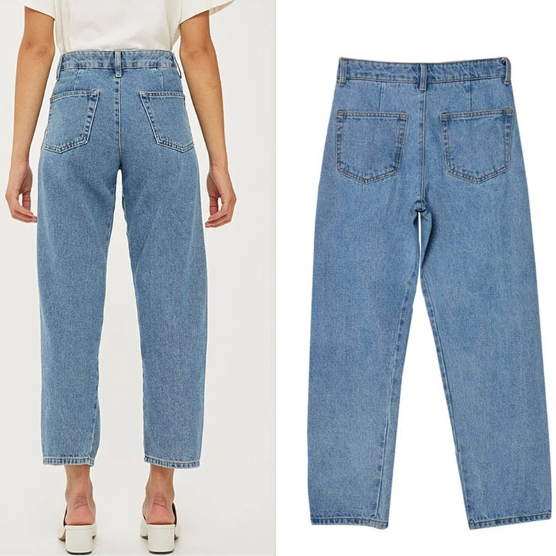 

Office Lady Casual Loose Wide Leg Denim Pants High Waist Washed Denim Cropped Trousers Women's Fashion Light Blue Classic Jeans