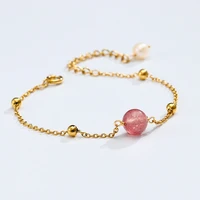 golden simple bracelet strawberry crystal pearl tassel pendant fashion for women metal bracelets jewelry adjustable long chain