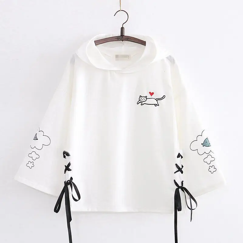 

Sweatshirt Women's Spring and Autumn Student Loose 2021 New Harajuku Girls'thin Hooded Sweet Long Sleeve Printed Pullover Tops