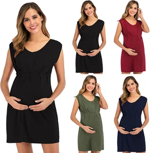 Maternity Dress Women Solid Color Short Sleeve Above Knee Clothes Maternity Pregnat Comfortable Clothing Women Fashion Dress